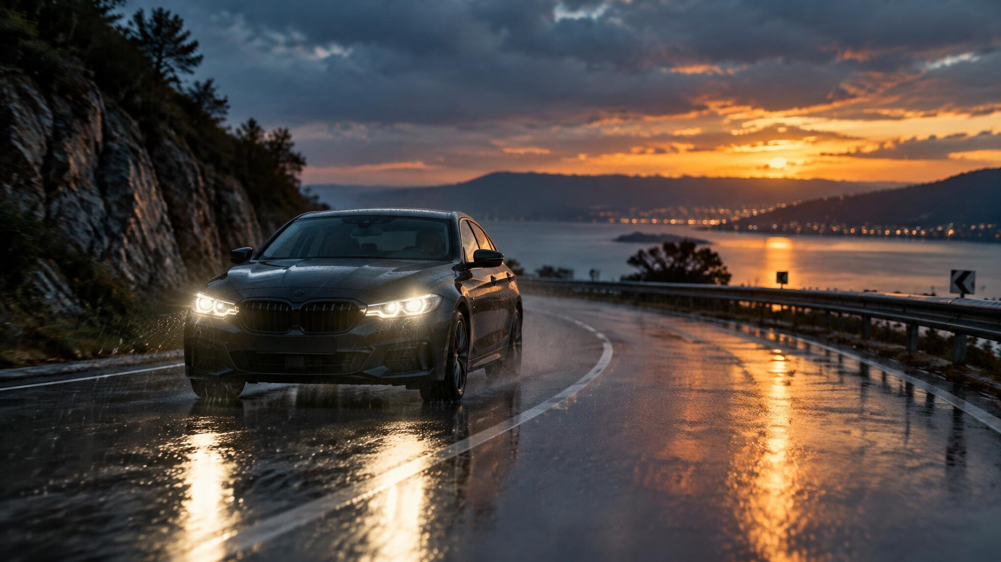 Car on a rainy road